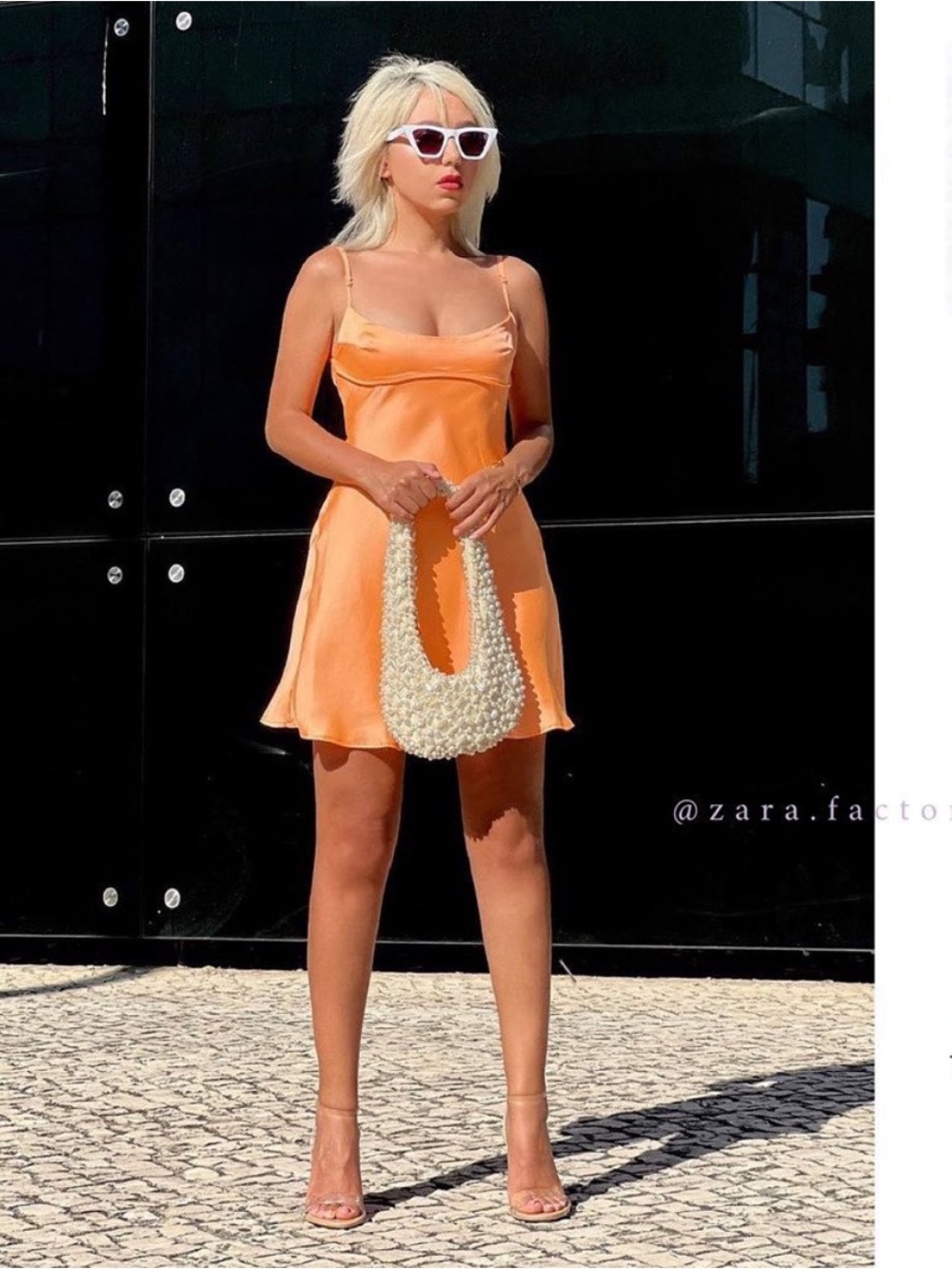 Zara Tangerine Satin Mini Slip Dress